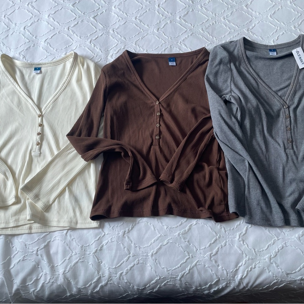 Old Navy Women's Ribbed Tops - Cream, Brown, Gray